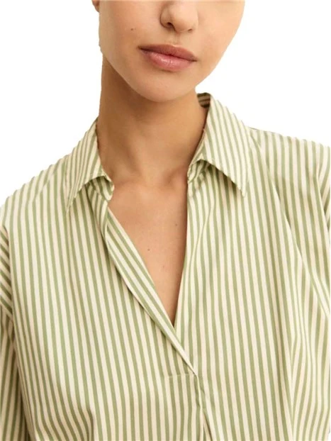 BLUSA CON COLLO SIMIL POLO E FANTASIA A RIGHE DONNA VERDE