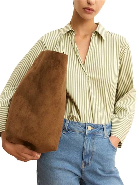 BLUSA CON COLLO SIMIL POLO E FANTASIA A RIGHE DONNA VERDE