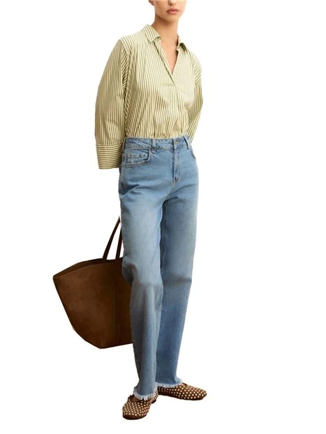 BLUSA CON COLLO SIMIL POLO E FANTASIA A RIGHE DONNA VERDE