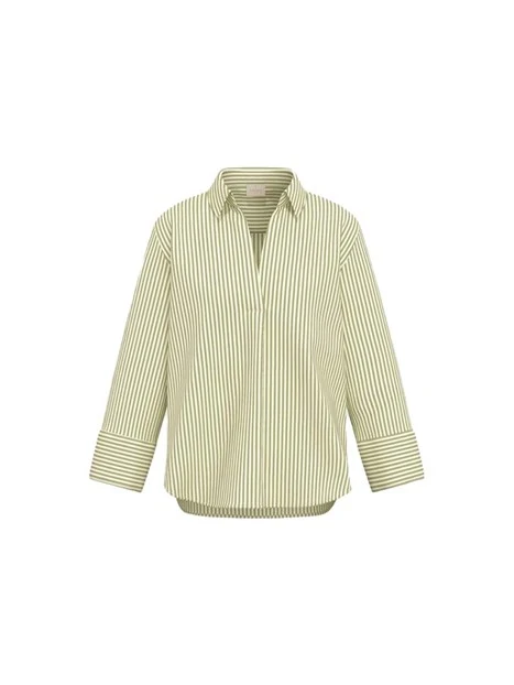 BLUSA CON COLLO SIMIL POLO E FANTASIA A RIGHE DONNA VERDE
