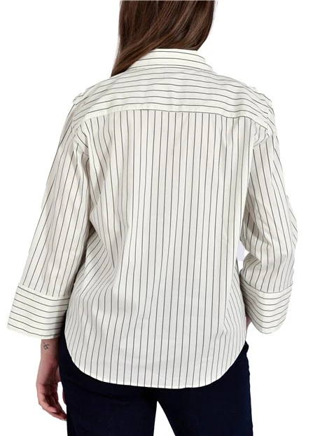 BLUSA CON COLLO SIMIL POLO E FANTASIA A RIGHE DONNA BLU