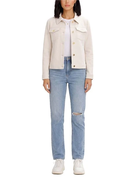 GIACCA CORTA IN GABARDINA COLLO A CAMICA DONNA BIANCO