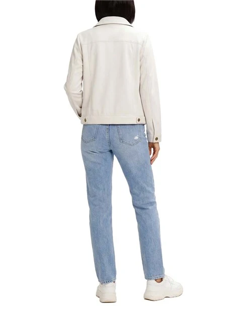 GIACCA CORTA IN GABARDINA COLLO A CAMICA DONNA BIANCO