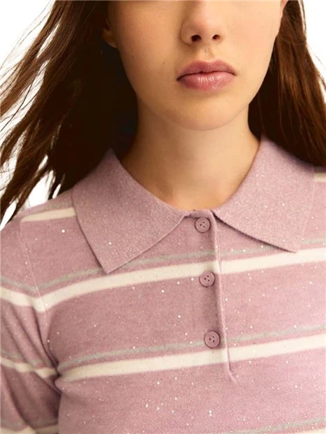 MAGLIA GIROCOLLO SIMIL POLO DONNA LILLA