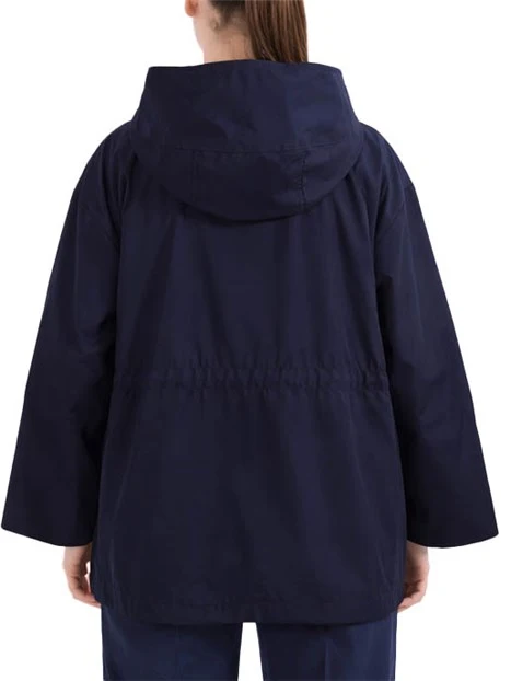 GIACCA IMPERMEABILE IN TWILL TECNICO CON CAPPUCCIO E BOTTONI DONNA BLU