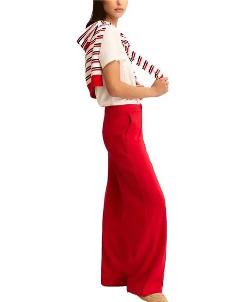 PANTALONI PALAZZO AMPI IN JERSEY CON PIEGA STIRATA DONNA VERDE