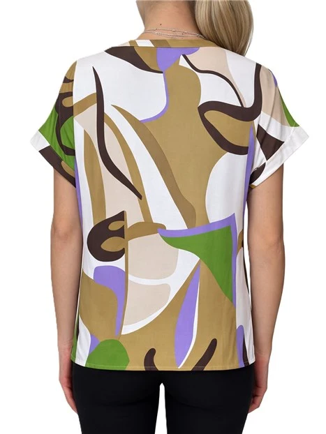 T-SHIRT MANICA CORTA STAMPA FANTASIA DONNA BEIGE