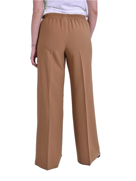PANTALONE PALAZZO IN FLUIDO BISTRECTH CON PIEGA STIRATA DONNA MARRONE