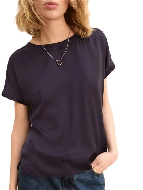 BLUSA MANICA CORTA SCOLLO STONDATO DONNA BLU