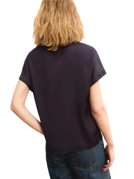 BLUSA MANICA CORTA SCOLLO STONDATO DONNA BLU