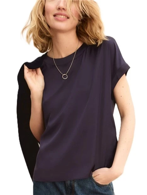 BLUSA MANICA CORTA SCOLLO STONDATO DONNA BLU