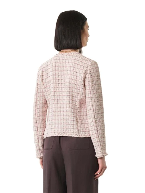 GIACCA CORTA IN MISTO COTONE TESSUTO SFRANGIATO DONNA ROSA