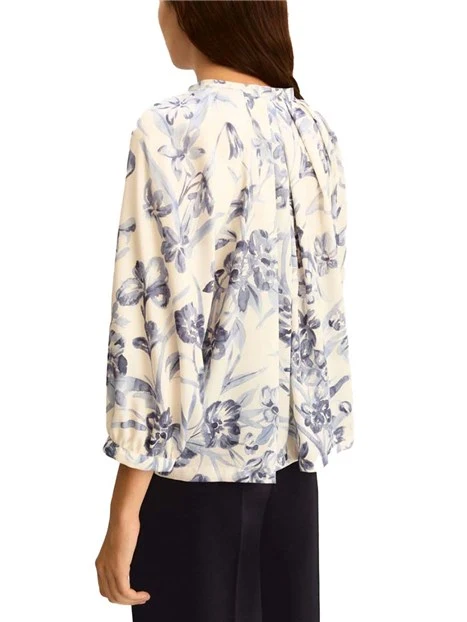 BLUSA CON SCOLLO A V CON PIEGHE DONNA BIANCO