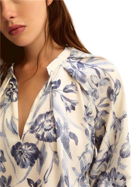 BLUSA CON SCOLLO A V CON PIEGHE DONNA BIANCO