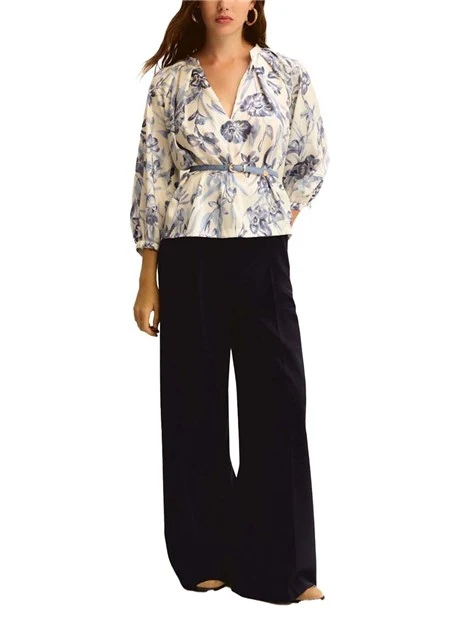 BLUSA CON SCOLLO A V CON PIEGHE DONNA BIANCO