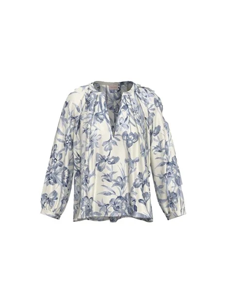 BLUSA CON SCOLLO A V CON PIEGHE DONNA BIANCO