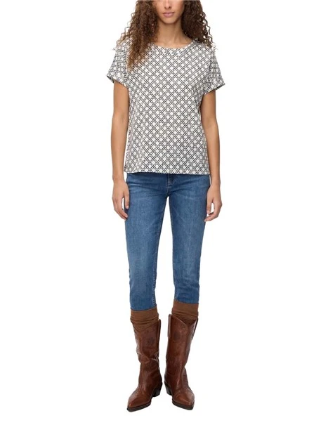 BLUSA SCOLLO A GIRO CON STAMPA DONNA BIANCO