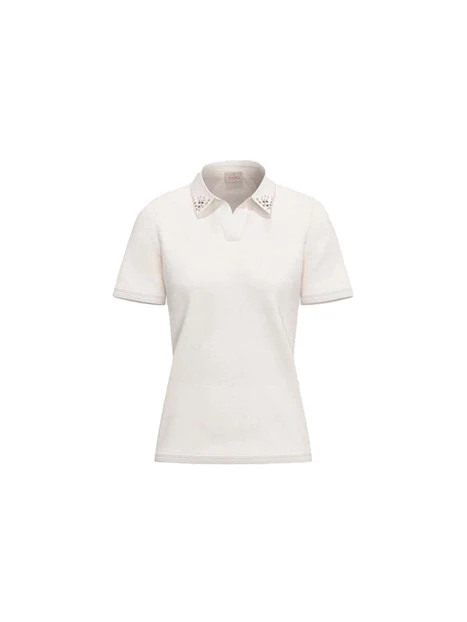 POLO IN PIQUET CON APERTURA A V DONNA BIANCO