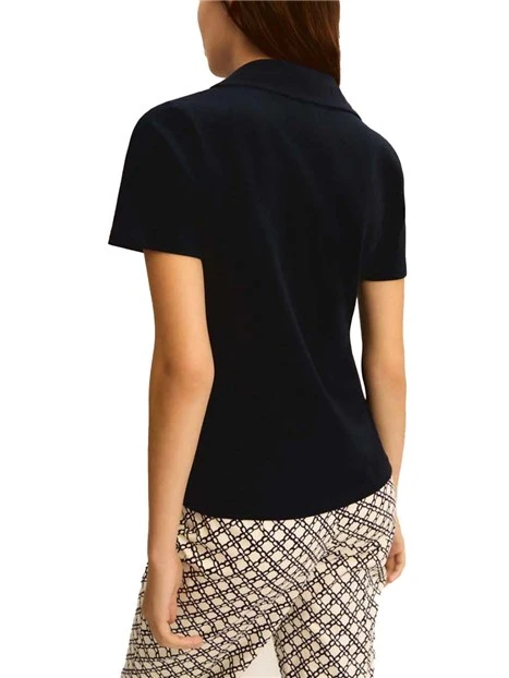 POLO IN PIQUET CON APERTURA A V DONNA BLU