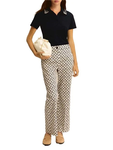 POLO IN PIQUET CON APERTURA A V DONNA BLU