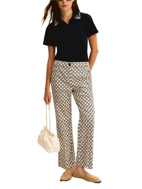 PANTALONI ZAMPA CON FANTASIA DONNA BIANCO