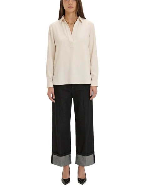 BLUSA FIT DRITTO IN MISTO SETA DONNA BIANCO