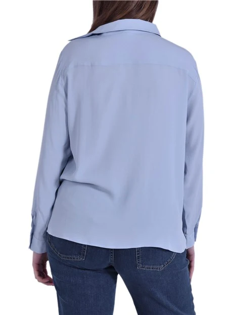 BLUSA FIT DRITTO IN MISTO SETA DONNA AZZURRO