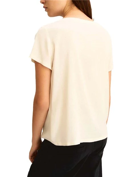 T-SHIRT MANICA CORTA SCOLLO A BARCA MISTO SETA DONNA BIANCO