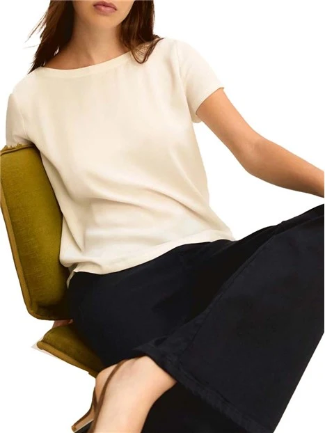 T-SHIRT MANICA CORTA SCOLLO A BARCA MISTO SETA DONNA BIANCO