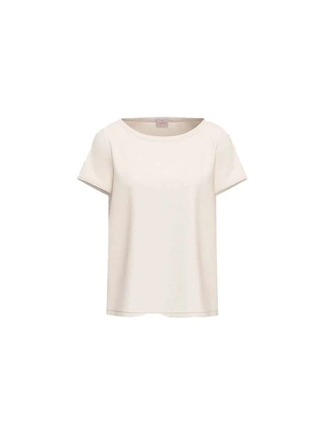 T-SHIRT MANICA CORTA SCOLLO A BARCA MISTO SETA DONNA BIANCO