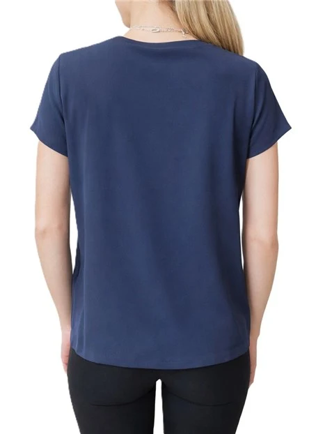 BLUSA IN MISTO SETA CON SCOLLO A BARCA DONNA BLU