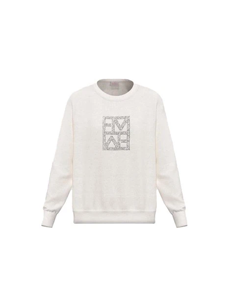 FELPA GIROCOLLO CON LOGO FRONTALE DONNA BIANCO