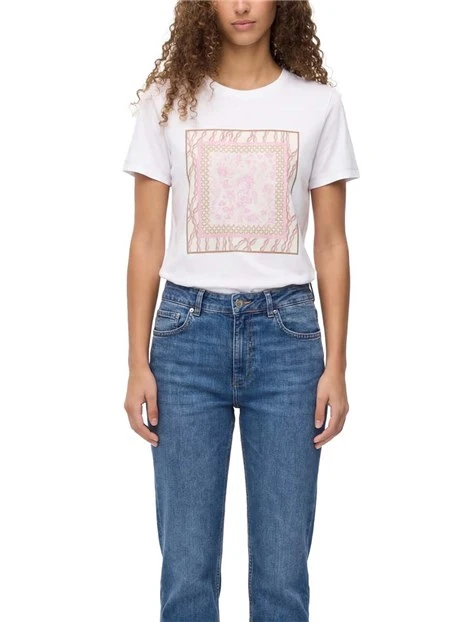 T-SHIRT IN COTONE CON  STAMPA DECORATIVA DONNA BIANCO