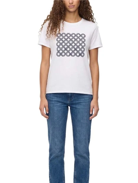 T-SHIRT IN COTONE CON  STAMPA DECORATIVA DONNA BIANCOBLU