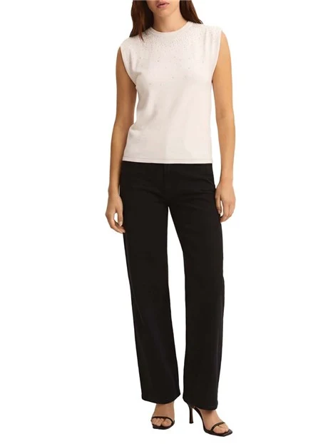 T-SHIRT MANICA CORTA CON CRISTALLI APPLICATI DONNA BIANCO