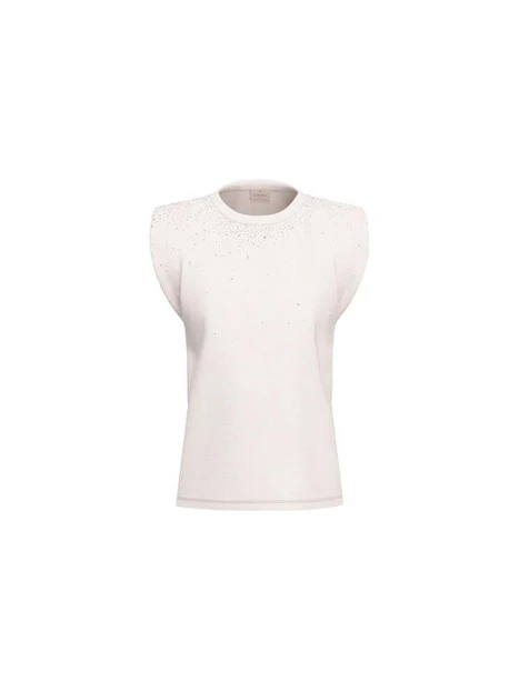 T-SHIRT MANICA CORTA CON CRISTALLI APPLICATI DONNA BIANCO
