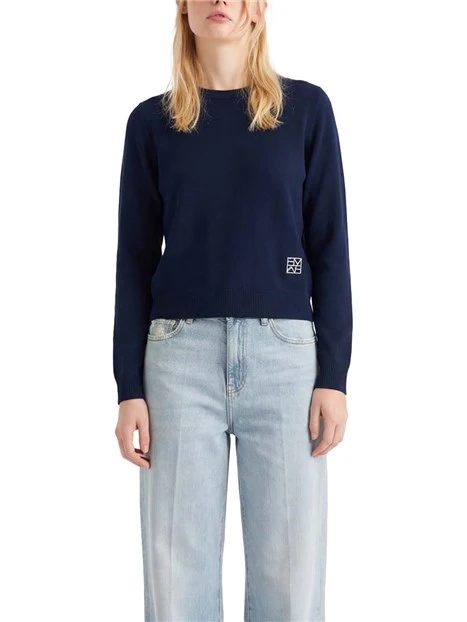 MAGLIA GIROCOLLO CON RICAMO MONOGRAM DONNA BLU