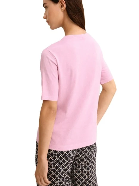 T-SHIRT MANICA CORTA IN VISCOSA CON DETTAGLIO A COSTINE DONNA ROSA