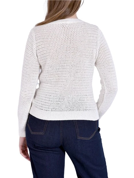 MAGLIA GIROCOLLO IN FILATO MISTO COTONE CON PAILLETTES DONNA BIANCO