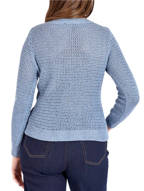 MAGLIA GIROCOLLO IN FILATO MISTO COTONE CON PAILLETTES DONNA AZZURRO