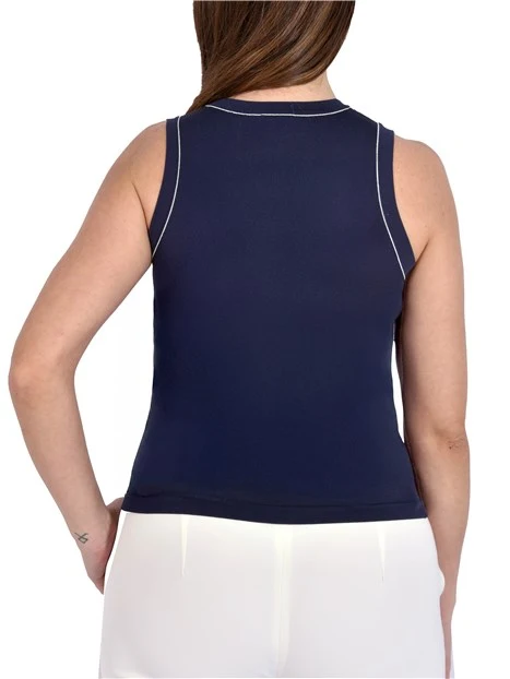 TOP SMANICATO CON BORDI IN MAGLIA BICOLORE DONNA BIANCO