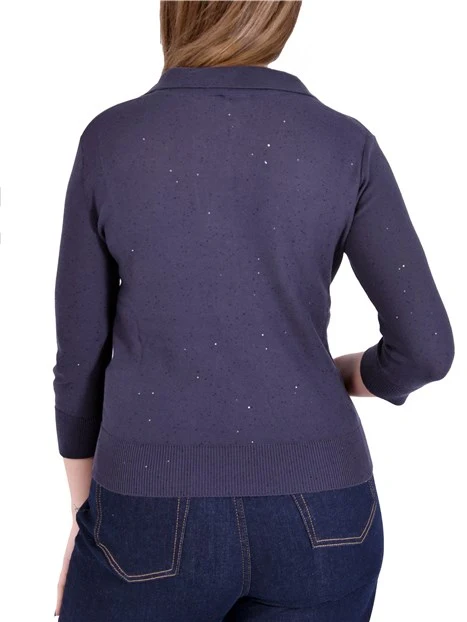 POLO IN COTONE CON PAILLETTE DONNA BLU