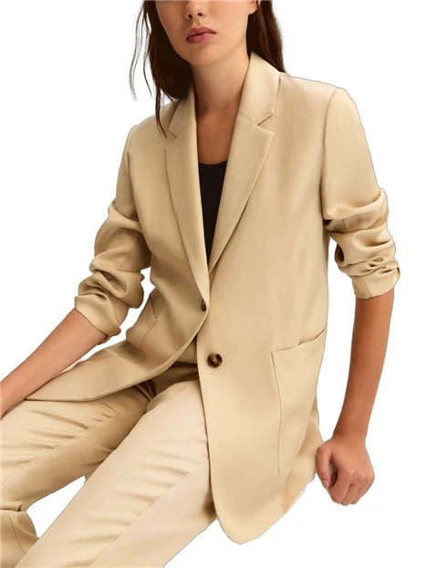 BLAZER MONOPETTO CON TASCHE LATERALI APPLICATE DONNA BEIGE
