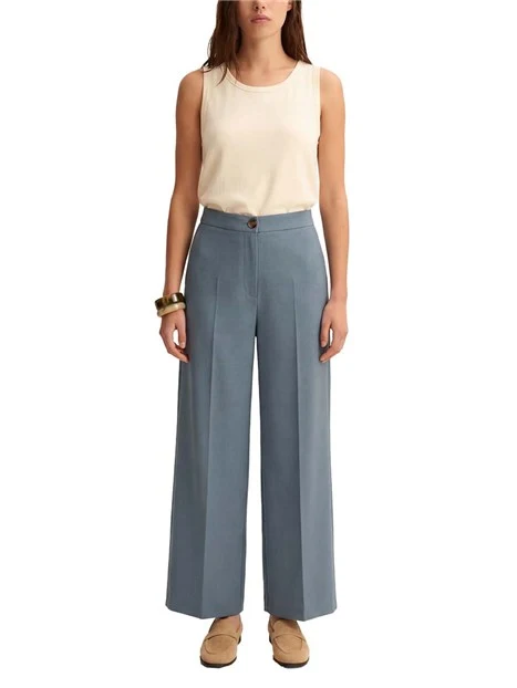 PANTALONI PALAZZO IN TWILL DI VISCOSA E LINO DONNA AZZURRO