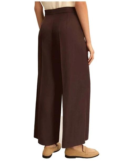 PANTALONI PALAZZO CON PIEGA STIRATA FRONTE-RETRO DONNA MARRONE