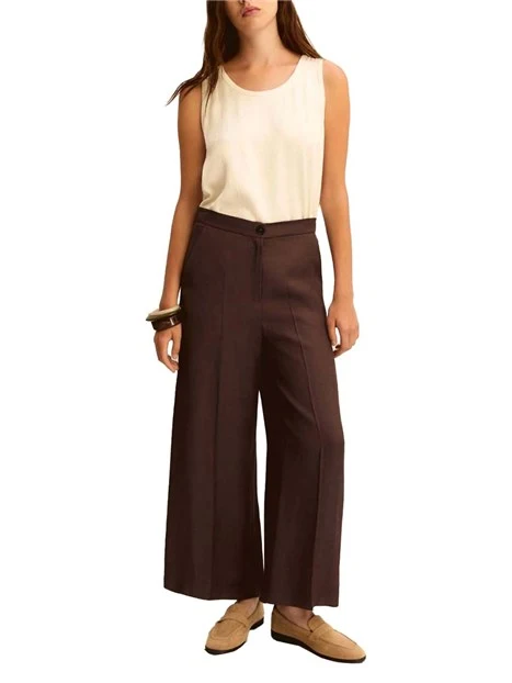 PANTALONI PALAZZO CON PIEGA STIRATA FRONTE-RETRO DONNA MARRONE