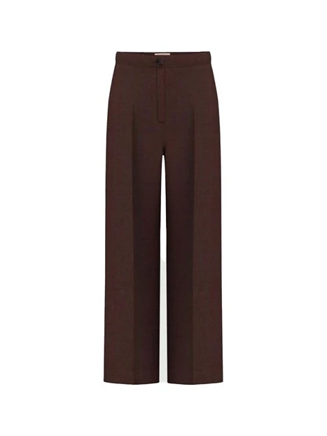 PANTALONI PALAZZO IN TWILL DI VISCOSA E LINO DONNA MARRONE