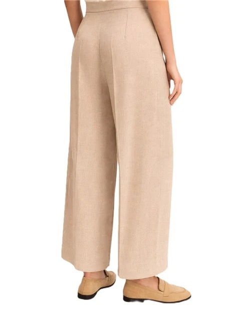 PANTALONI PALAZZO IN TWILL DI VISCOSA E LINO DONNA BEIGE