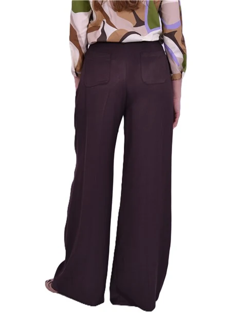 PANTALONE IN TWILL DI LINO E VISCOSA DONNA MARRONE