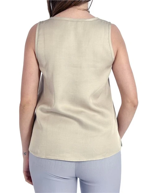 TOP SMANICATO IN VISCOSA CON SPACCHETTI LATERALI DONNA BEIGE